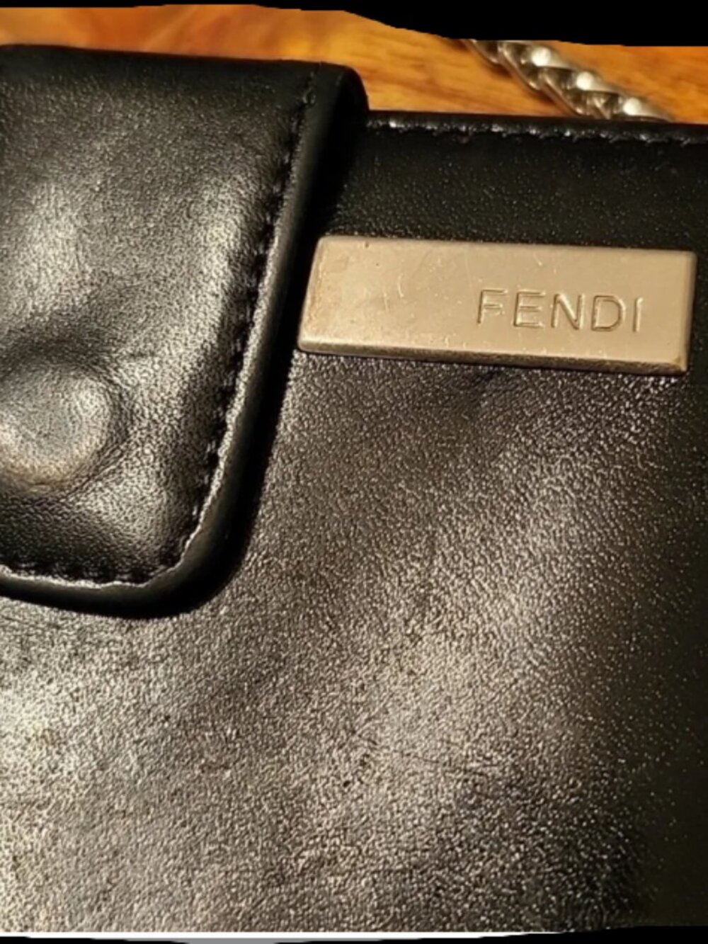 Fendi Black Leather Wallet with Silver Logo Plate